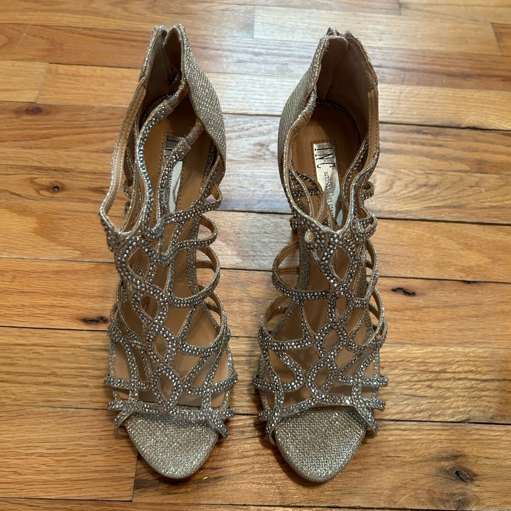 INC Champagne Sparkle Cage Heels size 8